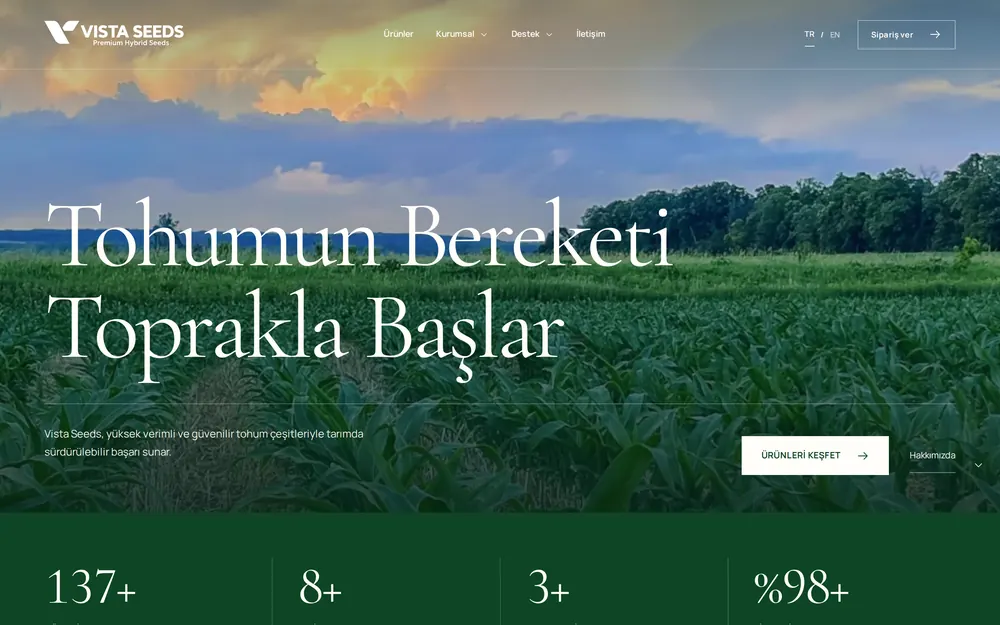 Vista Seeds web sitesi ana sayfası