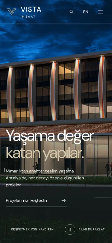 Vista İnşaat ana sayfası, mobil görünümü